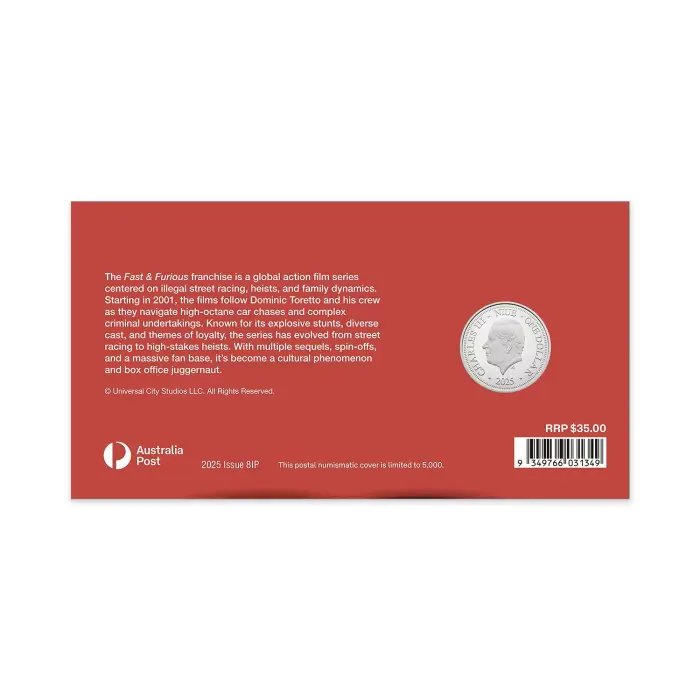 2025 Fast and Furious Postal Numismatic Cover (PNC)