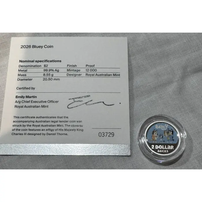 2026 $2 Bluey Coloured Silver Proof Coin | 12,000 Mintage 