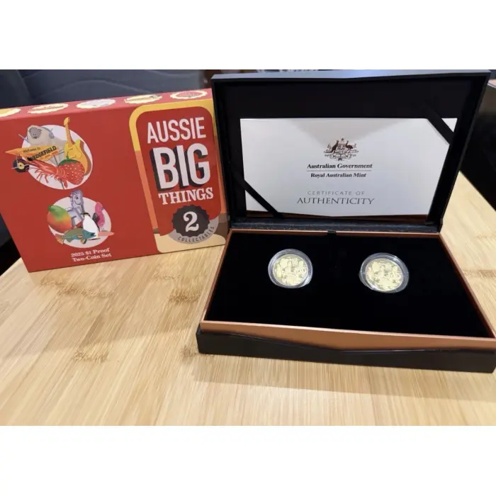 Aussie Big Things 2 Proof Coins 2025 Box Set Australia $1 One Dollar Strawberry