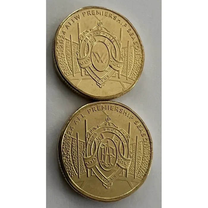 Pair of AFL & AFLW $1 uncirculated coins. 2024. Queen Elizabeth memorial dates