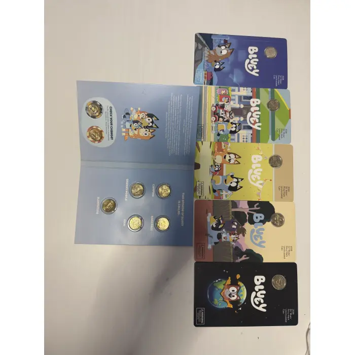 2026 Bluey complete 5 card set  and complete unsealed 7 coin folder. 
