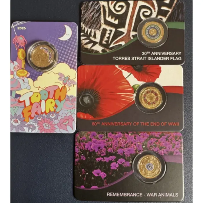 4 X $2 CARDS 2026 TOOTH FAIRY 2025 POPPY WREATH 2024 PURPLE POPPY 2025 TSI FLAG