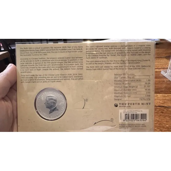 AUSTRALIA ANDA MELBOURNE MONEY EXPO 2026 $1 YEAR OF THE HORSE COLOUR 1OZ SILVER