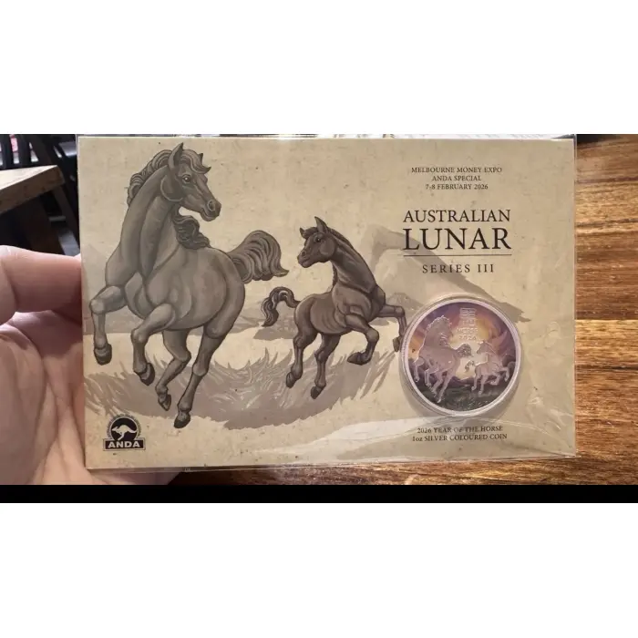 AUSTRALIA ANDA MELBOURNE MONEY EXPO 2026 $1 YEAR OF THE HORSE COLOUR 1OZ SILVER