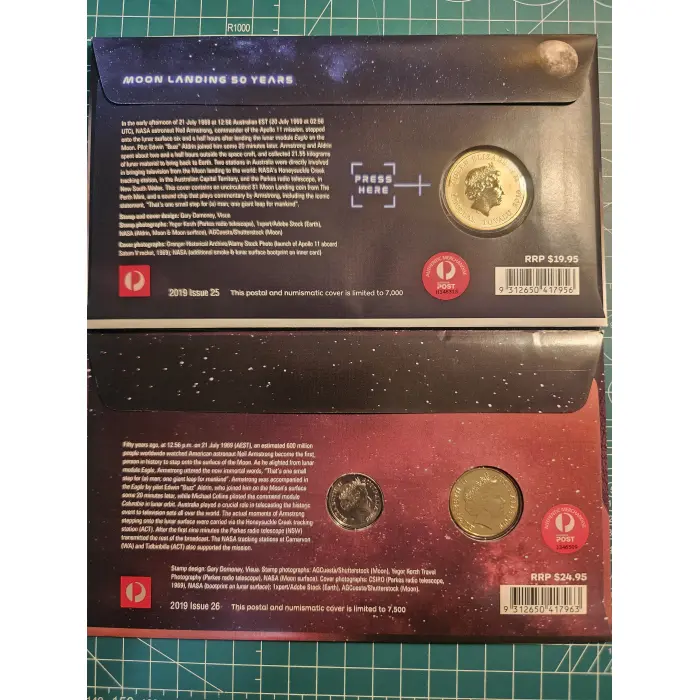 2019 moon landing pnc pair, with sound effects (Neil Armstrong's voice) 