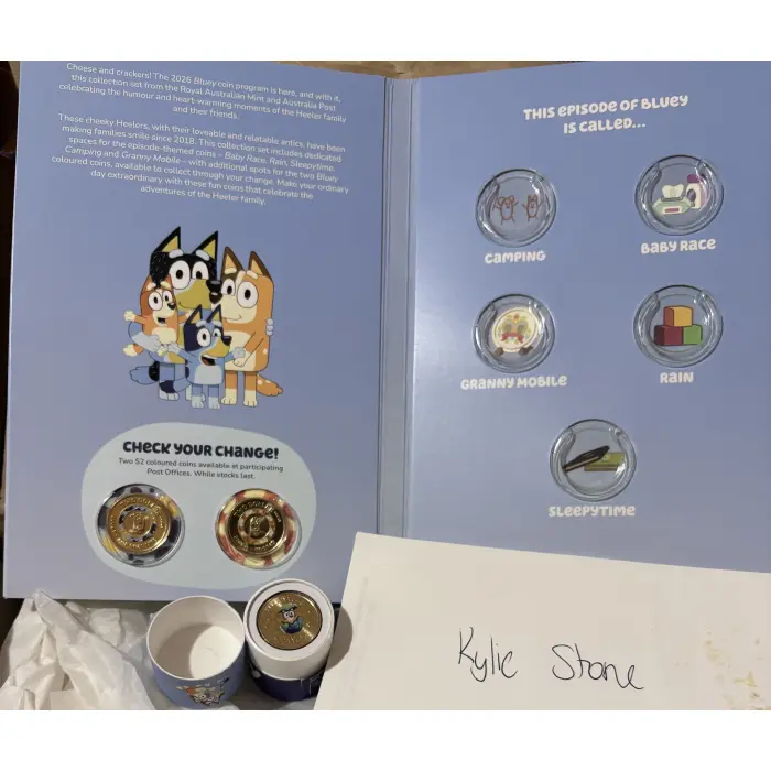 2026 $2 Bluey 'Sleepytime' Coin in Tube & Folder plus 2 till coins