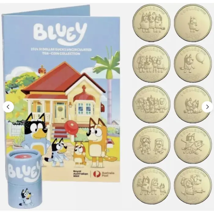 BLUEY COIN SET OF 10 2024 $1 UNCIRCULATED  (opened)