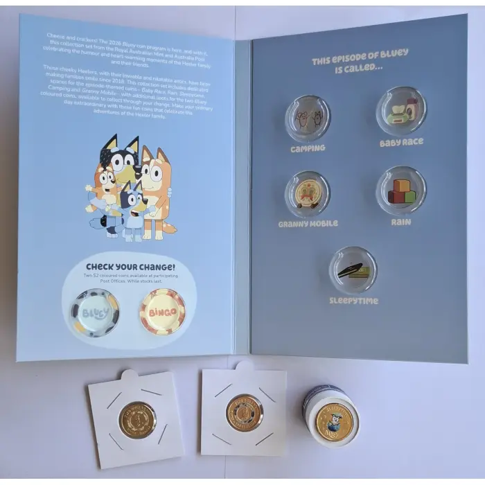 2026 $2 Bluey RARE 'Sleepytime' coin with Tube + Folder + Till Coins