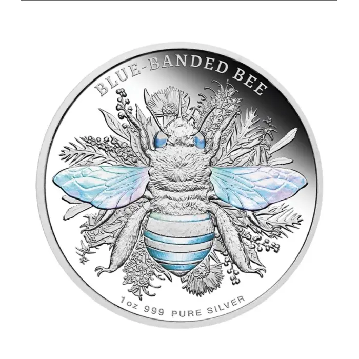 🐝 2025 Niue $2 Native Bee – Blue-banded Bee 1oz Silver Proof Hologram Coin 🐝