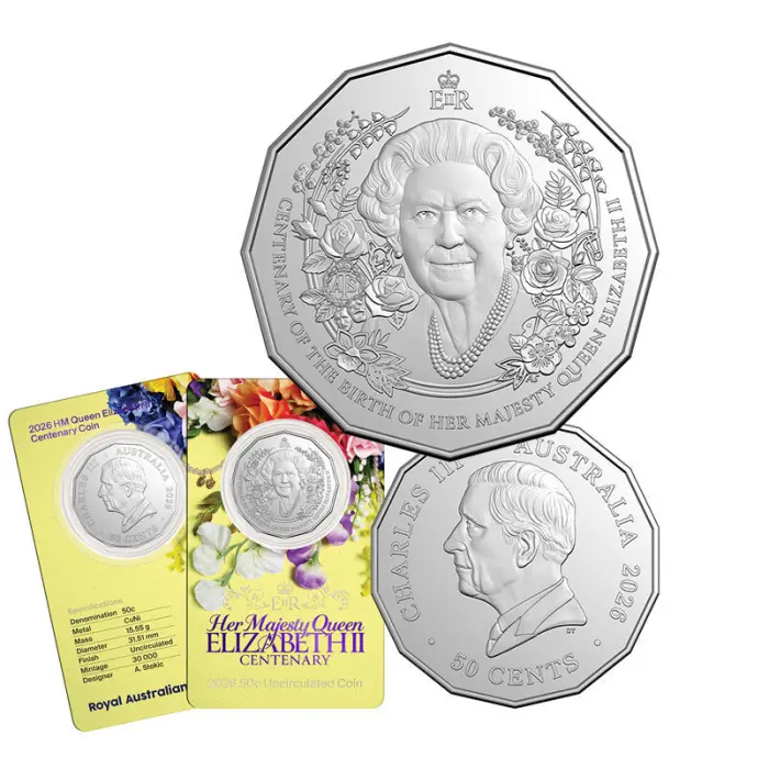 2026 HM Queen Elizabeth II Centenary 50c Coin Card