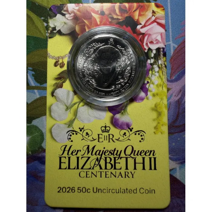 2026 HM Queen Elizabeth II Centenary 50c Coin Card