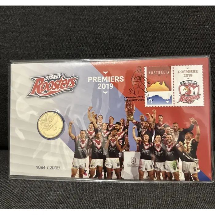 2019 PNC NRL Premiers Sydney Roosters $1 Letter 'F' Coin and Stamp Cover