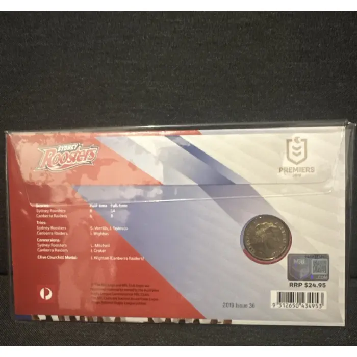 2019 PNC NRL Premiers Sydney Roosters $1 Letter 'F' Coin and Stamp Cover