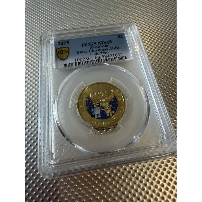 2025 $1 Bluey Christmas Colorised coin PCGS MS68