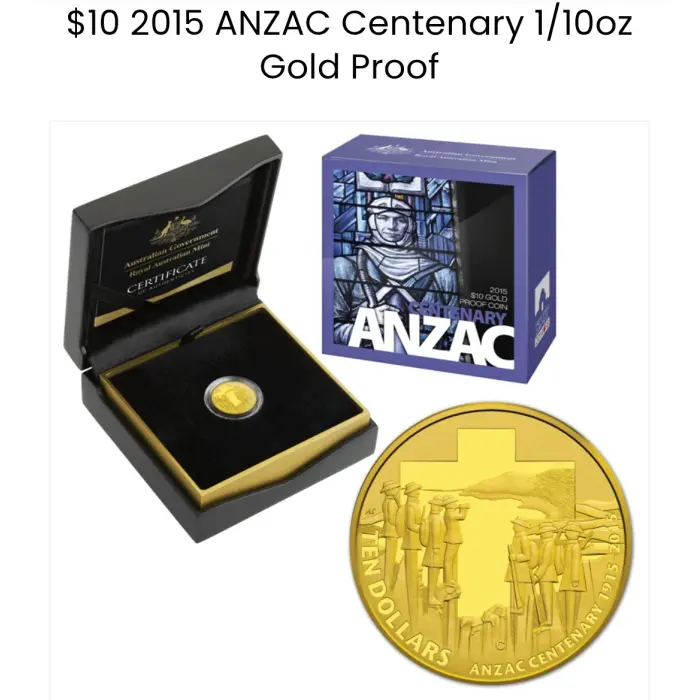 $10 2015 ANZAC Centenary 1/10oz Gold Proof