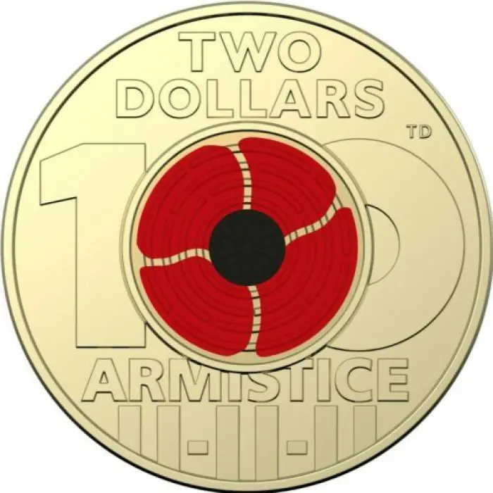 (NB) 2018 $2 AUSTRALIAN TWO DOLLAR REMEMBRANCE ARMISTICE DAY RED POPPY COIN Uncirculated from ram bag