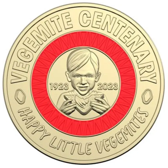 $2 2023 Vegemite - RED Happy Little Vegemites Lightly Circulated Coloured AUS TWO DOLLAR Coin