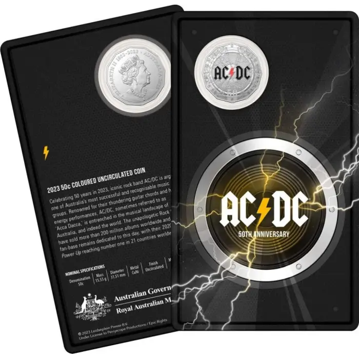 2023 AC/DC 50c Coloured Uncirculated Coin Card
