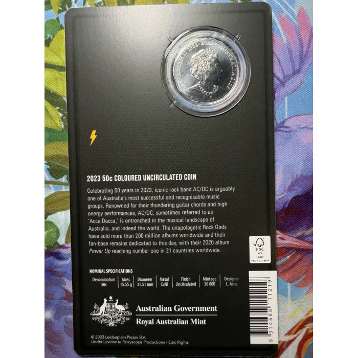 2023 AC/DC 50c Coloured Uncirculated Coin Card