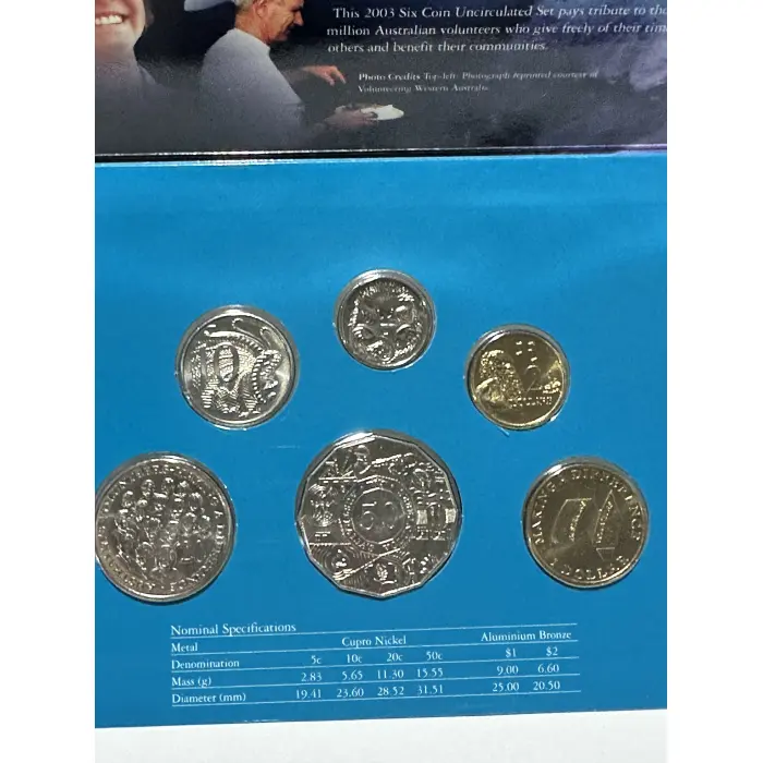 2003 six coin uncirculated set Australian Volunteers 