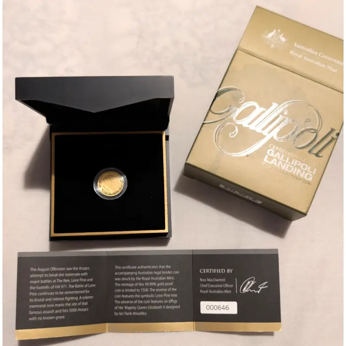 $10 2015 Centenary Of The Gallipoli Landing 1/10oz Gold Proof