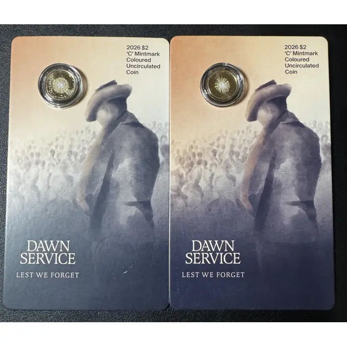 2 x 2026 $2 Dawn Service ‘C’ Mintmark on card