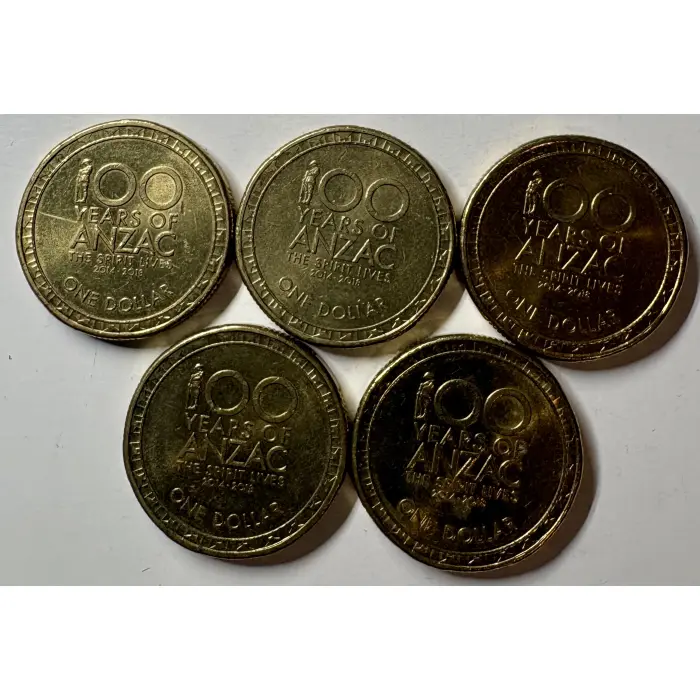 2014–2018 $1 "100 Years of ANZAC: The Spirit Lives" Full 5-Coin Set