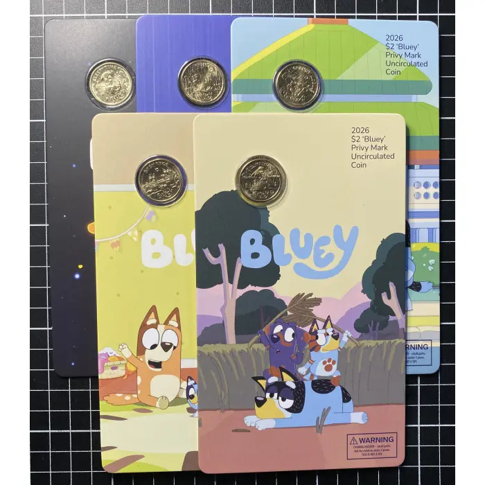 5 x 2026 $2 PRIVY MARK BLUEY COINS - FULL SET