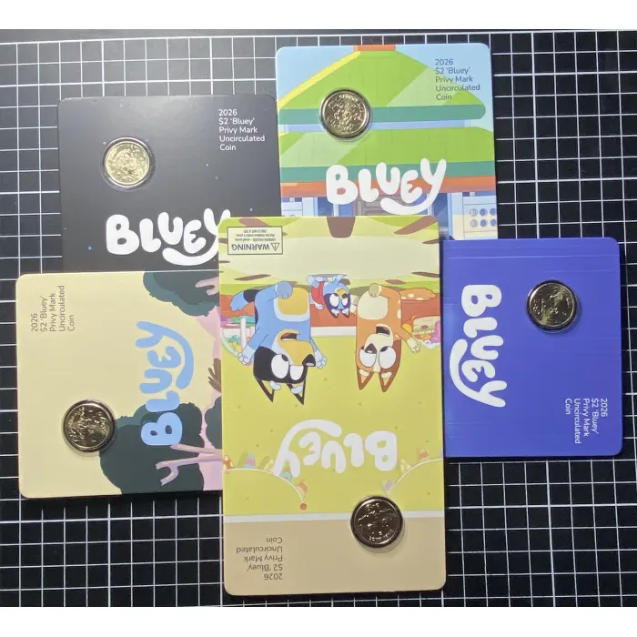 5 x 2026 $2 PRIVY MARK BLUEY COINS - FULL SET