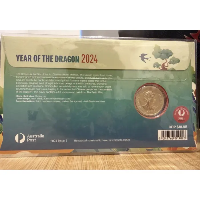 2024 PM Australia PNC Lunar New Year Of The Dragon $1 Dollar Coin & Stamps