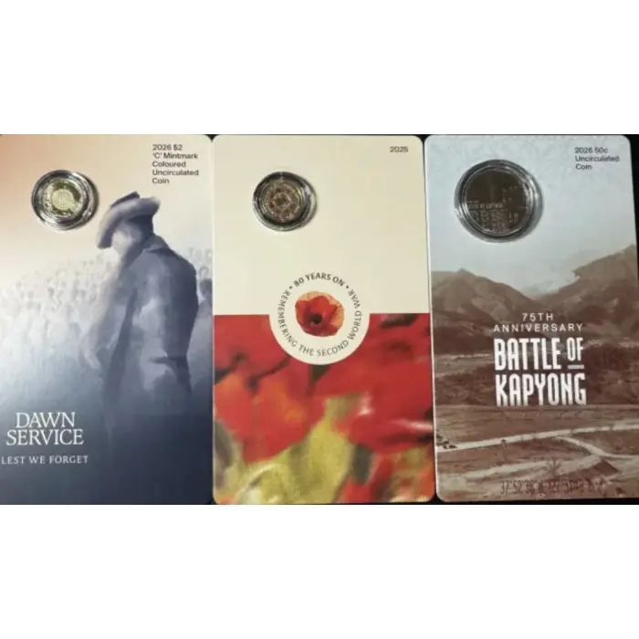 2026 $2 DAWN SERVICE & POPPY WREATH ‘C’ MINTMARK + 50C BATTLE  KAPYONG