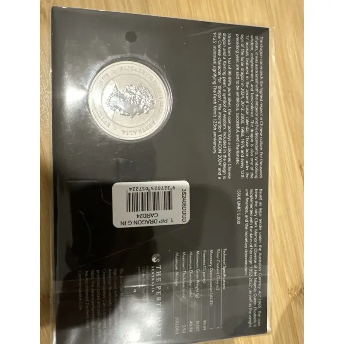 2024 Lunar Series III Year of the Golden Dragon 1oz Silver Coloured Coin in Card