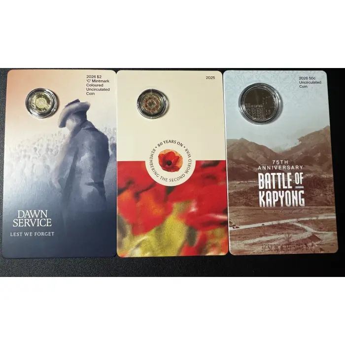2026 $2 Dawn Service and Poppy Wreath ‘C’ Mintmark + 2026 50c Battle of Kapyong