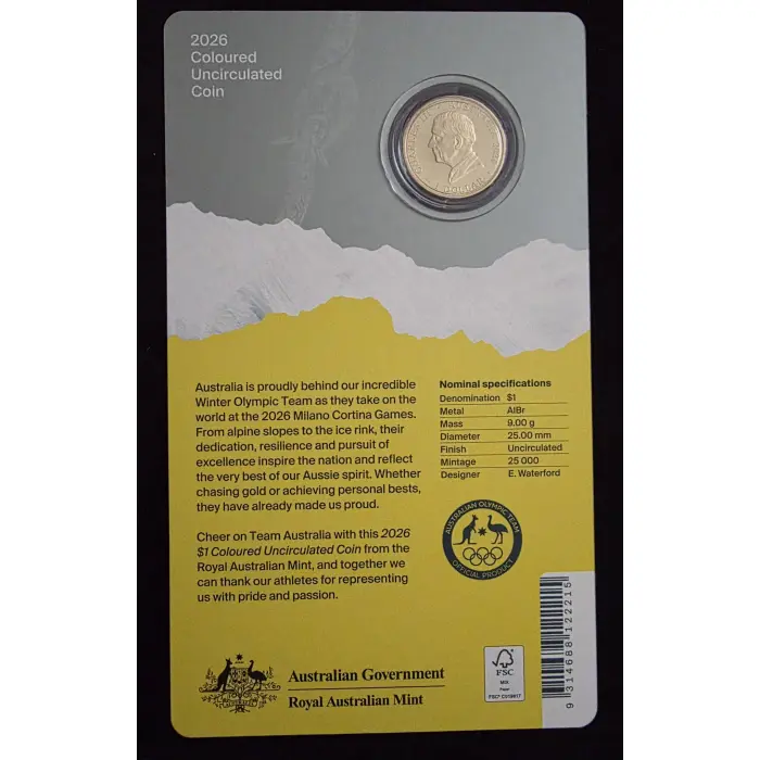 ❄️🇦🇺 2026 $1 Milano Cortina Winter Olympics – Australian Team Coloured Coin 