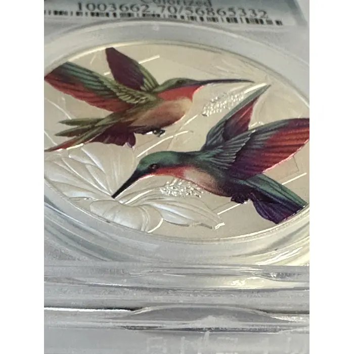 Azure Kingfisher & Hummingbird 1oz Coloured Proof Coins Graded