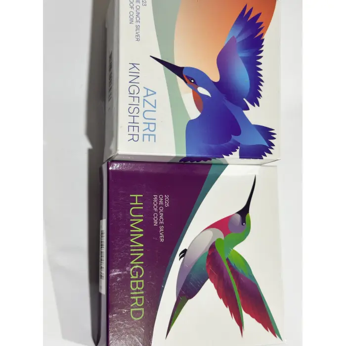 Azure Kingfisher & Hummingbird 1oz Coloured Proof Coins Graded