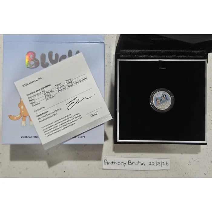 2026 $2 Bluey Coloured Silver Proof Coin | 12,000 Mintage
