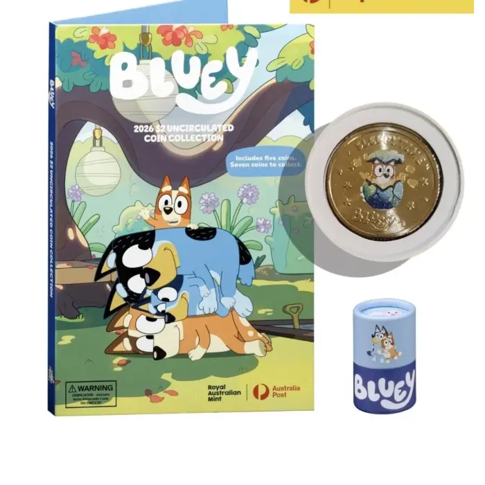 2026 Bluey $2 Folder Tube Set: Coloured Sleeptime + Coloured Till Coins