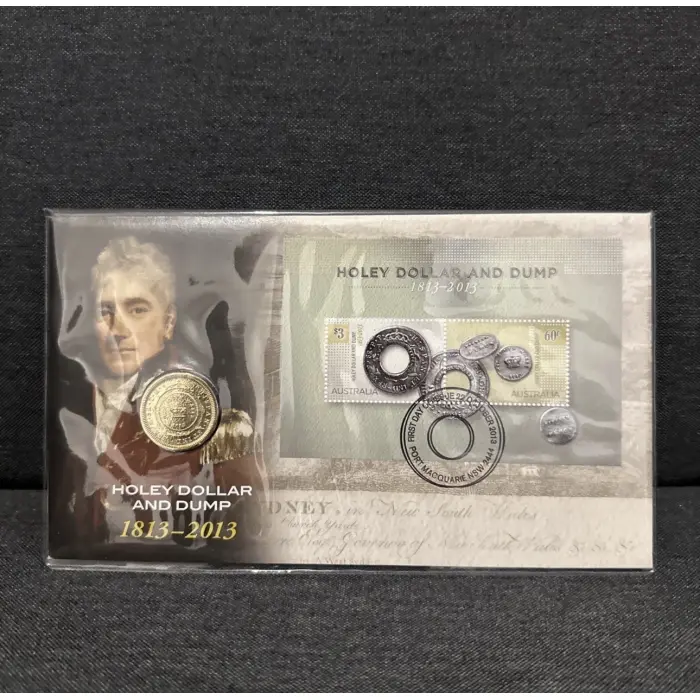 2013 Australia PNC Holey Dollar And Dump 1813-2013 & UNC $1 Coin & Stamp