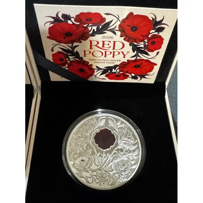 2026 $5 Red Poppy Window 2oz Silver Proof Coin - Tiny Mintage 40/400