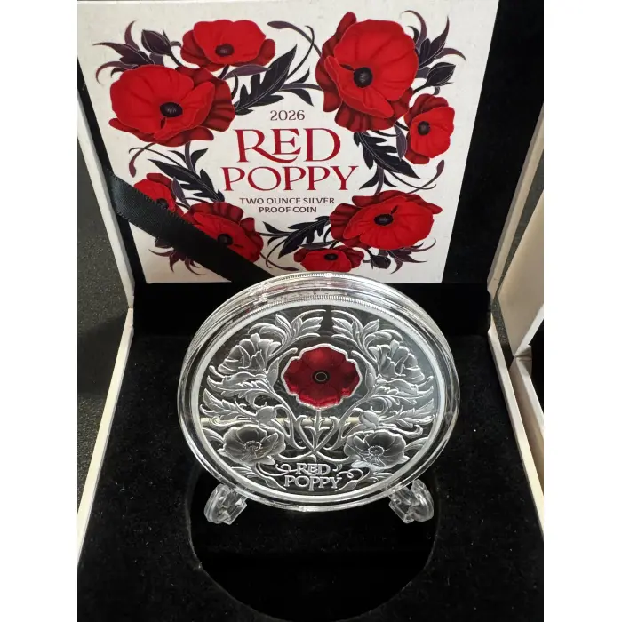 2026 $5 Red Poppy Window 2oz Silver Proof Coin - Tiny Mintage 40/400