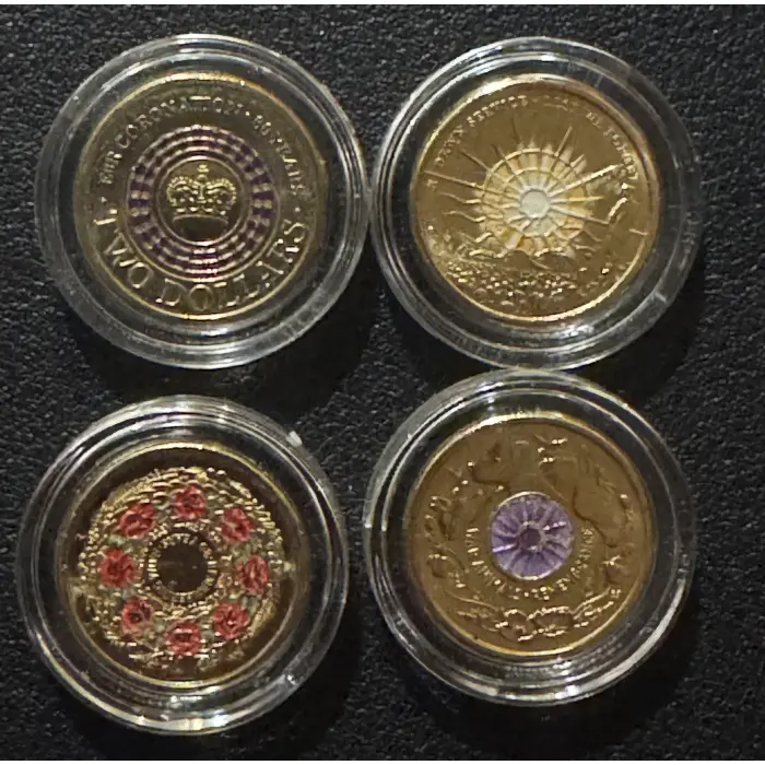 4 x $2 Uncirculated Coins - Coronation, War Animals, Dawn, Poppy Wreath 