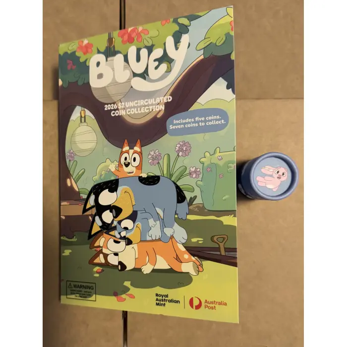 2026 BLUEY $2 UNC COLLECTOR FOLDER + 2 COLOURED uncirculated TILL COINS