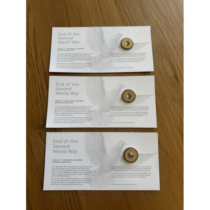 2020 $2 75TH  ANNIVERSARY-THE END OF WWII C MINT MARK CARDED COIN