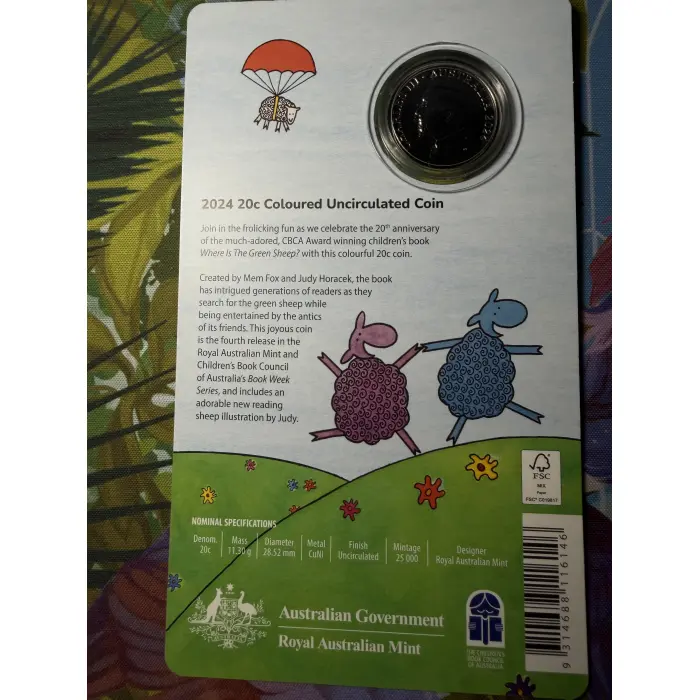 2024 20th Anniversary of Where Is The Green Sheep 20c Coloured Uncirculated Coin