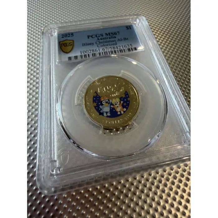 2025 $1 Bluey Christmas Colorised coin PCGS MS67