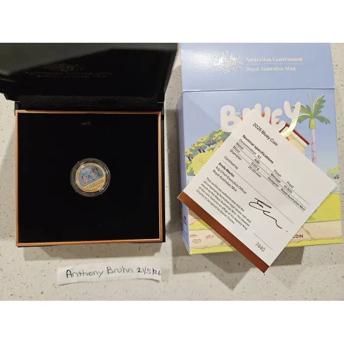2026 Bluey $2 Coloured AlBr Proof Coin - Limited to 10,500 minted!