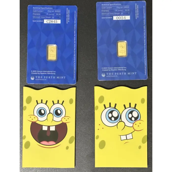 SPONGEBOB  SQUAREPANTS 1st and 2nd EDITION 1 gram 99.99% pure GOLD BARS 