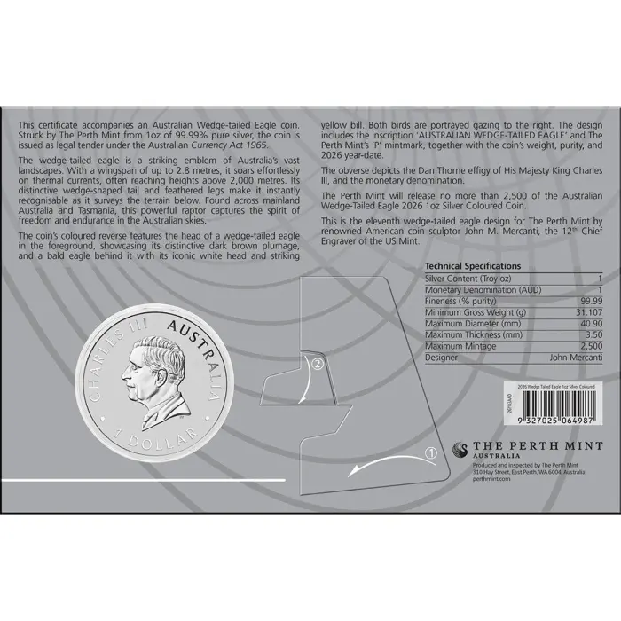 Australia Wedge-tailed Eagle 2026 $1 1oz Silver Coloured Coin in Card