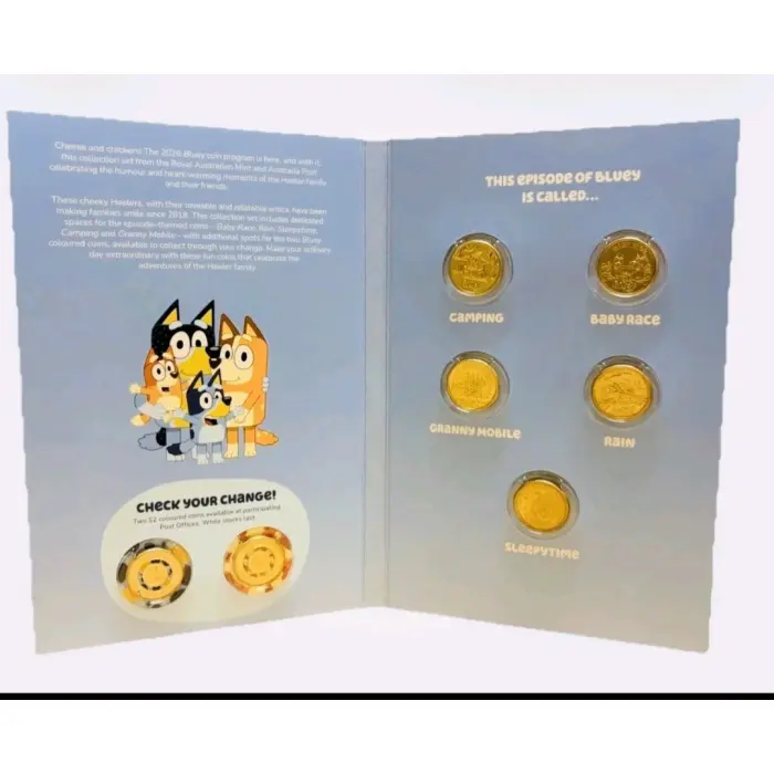 2026 Bluey Coin Set Inc Coloured Bluey & Bingo.